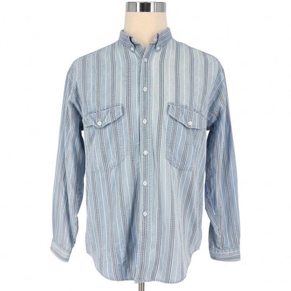 VINTAGE 80s‎ 90s Levis Shirt Men's Large Blue Striped Western